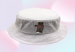 Bucket hat Red Stripe Embroidery Bear Men039s Hat Bucket Khaki Outdoor Vintage Cap New With Tag Whole6757967