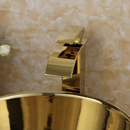 KEMAIDI Bathroom Vessel Sink Luxury Shiny Gold Ceramic Vanity Bowl Round Above Counter Basin for Bar and Cloakroom w/ Faucet Tap