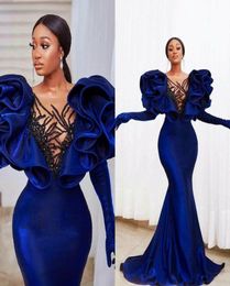 Modest Velvet Mermaid Prom Dresses Plus Size Ruffles Cap Sleeve Elegant Formal Evening Gowns 2021 vestido de novia2867781
