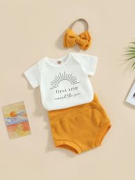 Shorts Baby Girl First Birthday Outfit first trip round the sun Print Romper Shorts Headband Infant Cake Smash Outfits