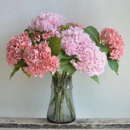 Decorative Flowers 20" Real Touch Hydrangea Stem-Light Pink/Coral Pink Luxry Realistic Artificial Wedding/Home/Kitchen Decorations