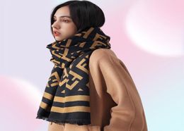 Bow Ties 2021 Imitation Cashmere Scarf Female Autumn Winter Warm Printing Champagne Gold Elegant Celebrity Shawl6728666