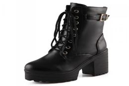 Fashion Female Women Martin Lace Up Ankle Boots Black White Boots Ultra Very High Heel Bootie Block Chunky Heel size 34407723603