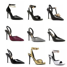 High Quality High Heels Women's Sandals Top Leather Party Fashion Metal Buckle Runway PROM Shoes Designer Sexy stiletto Dinner Shoes 10cm heels