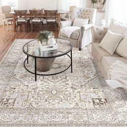 Luxurious 8x10 Area Rug for Living Room - Machine Washable, Non-Slip, Soft Indoor Carpet - Vintage Distressed Design Perfect for Dining Room, Bedroom, or Farmhouse Decor