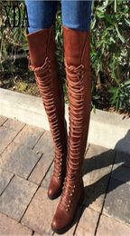 Boots XDA 2022 Women039s Over Knee High Boot Lace Up Slim Thigh Heel Long Shoes Heels A118789185