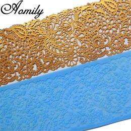 Baking Tools Aomily Delicate Flower Leaf Lace Silicone Mold Cake Border Decoration Tool Fondant 3D Food Grade Mat Mould