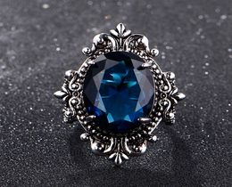 Big Peacock Blue Sapphire Rings for Women Men Vintage Real Silver 925 Jewelry Ring Anniversary Party Gifts5623230