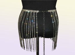 Glitter Rhine Long Tassel Jewel Skirts Crystal Diamonds Fringe Adjustable Sexy Women Summer Beach Bikini Mini Skirt T2208192037221