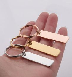 Keychains Stainless Steel Rectangle Bar Keychain Blank For Engrave Metal Tag Charm Key Chain Mirror Polished 10pcs3485581
