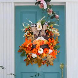 Decorative Flowers Harvest Fall Wreath Pumpkin Decorations Indoor Outdoor Realistic Autumn Garland For Window Party Home Holiday Porch