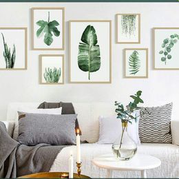 Nordic Minimalist Green Leaf Modern Canvas Paintings Posters Print Sheets Wall Art PicturesDining Room Interior Home Decoration