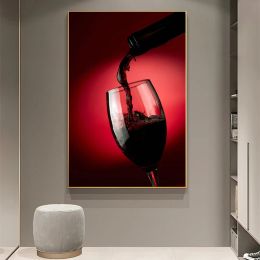 Modern Red Wine Glass Poster Canvas Wall Art Painting Wine Pictures HD Print Artwork for Bar Restaurant Kitchen Home Decor Gifts