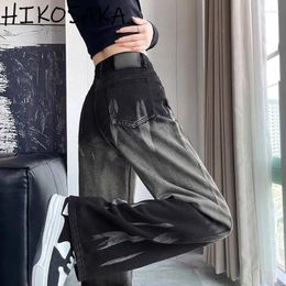 Women's Jeans American Style Tie Dye Straight Denim Women 2024 Autumn High Wasit Wide Leg Trousers Y2k Punk Casual Grunge Pants