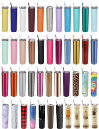 20oz Stainless Steel Double Wall Vacuum Insulated Skinny Straight Tumblers Slim Cup Thermal Bottles Tall Coffee Mugs with Lid and 3944593