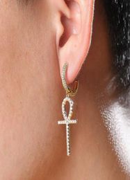 Men Women Ins Ankh Egyptian Earrings Bling Cubic Zircon Key To Life Egypt Drop Earring Fashion Jewelry6775544