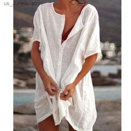 Basic Casual Dresses Qisin Hot 2023 Cotton Tunics for Beach Women Swimsuit Cover-ups Woman Swimwear Beach Cover up Beachwear Mini Dress Sai de Praia T240412