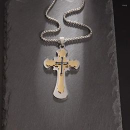 Pendant Necklaces Classic Stainless Steel Black Three Tier Jesus Cross Necklace Men Women Catholic Prayer Amulets Jewellery