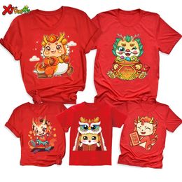 Family Matching Shirts Happy Year 2024 T Shirt Party Outfits Couple Outfits Red Clothing Set Family Look Shrits Chinese Year 240403