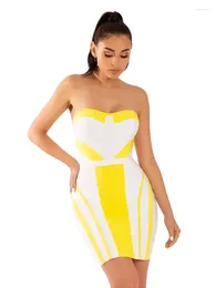 Casual Dresses 2024 Spring/Summer White And Yellow Coloured Sexy Bra Bandage For Women's Celebrity Club Party