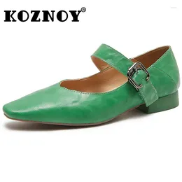 Casual Shoes Koznoy 2.5cm Cow Genuine Leather In Women Summer Flats Luxury Office Ladies Point Toe Artistic Cutout Fashion Buckle