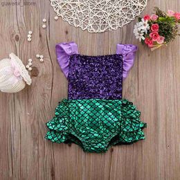 One-Pieces Newborn Baby Toddler Newborn Girl Sequined Jumpsuit Suit Sunscreen Clothing Mermaid Swimsuit Cute Pool Outfit Y240412