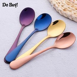 Coffee Scoops Spoon Colorful Stainless Steel Round Shape Ice Cream Dessert Tea Kitchen Tableware