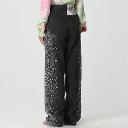 Women's Jeans Pants 2024 Summer In Artificial Crystal Decorative Korean Fashion Pure Cotton Low Waist Straight