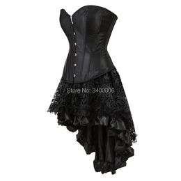 Women Sexy Fancy Corsets Dresses Black Burlesque Overbust Corset Bustier Top With Mini TuTu Skirt Costume Gothic Plus Size