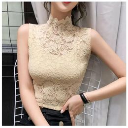 Women's Blouses Blouse Women Sleeveless Lace Vest Stretch Tight Sexy Hollow-out Top Blusas Ropa De Mujer