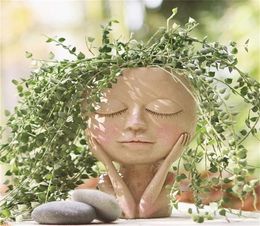 Girls Face Head Flower Planter Succulent Plant Container Pot pot Figure Garden Decor Nordic Tabletop Ornament H5 2205272126255