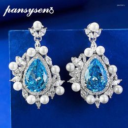 Dangle Earrings PANSYSEN 925 Sterling Silver 8 12MM Pear Cut Aquamarine Pearl Gemstone Drop For Women Anniversary Party Jewellery