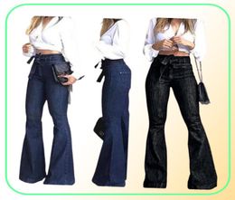 Jeans ad alta vita jeans autunno pantaloni di bagliori in jeans solido insalata di strade a baglio