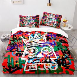 Graffiti Hip Hop Modern Street Art Bedding Set Boys Girls Twin Queen Size Duvet Cover Pillowcase Bed Kids Adult