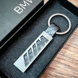 Karbon Fiber Orijinal Deri Otomatik Ana Zincir Araç Anahtarlık Kılıfı FOB Kabuk Tutucu BMW M FOB Anahtarı