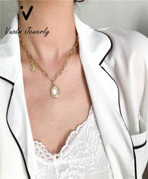 Pendant Necklaces of Gold Coin Pearl Pendants Necklace Trendy Bee Chokers for Girl New Jewellery Gift7109989