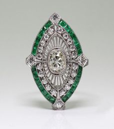 Antique Art Deco 925 Sterling Silver Emerald White Sapphire Floral Engagement Party Ring Size Anniversary Gift Day US 5 124200181