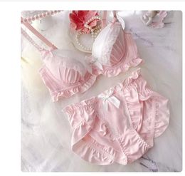 Sexy lolita bra and panty set embroidery push up lingerie briefs for women college girls cute gathered thin underwear bra set