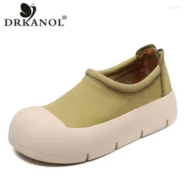 Casual Shoes DRKANOL Fashion Women Flat Platform Spring Round Toe Back Zipper Genuine Cow Leather Academic Style Loafers Female