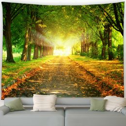 Forest Landscape Tapestry Waterfall Maple Leaves Lake Mountain Autumn Nature Scenery Home Living Room Decor Garden Wall Hanging