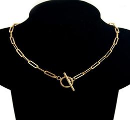 Chains 100 Stainless Steel Toggle Necklaces For Women GoldSilver Color Metal Clasp Chain Choker Necklace Collar3237177