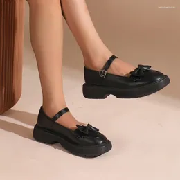 Dress Shoes 2024 Women's Japan Trend Spring Autumn Mary Jane Patent Leather Loafers For Women Black Buckle Fashion Bow Female