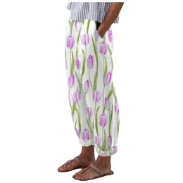 Women's Pants Women Business Casual Flower Print Stretch Waist Slim Fit Ladies Capris Female Fashion High Trouser