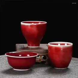 Cups Saucers Ceramic Red Glaze Handmade Master Cup Creative Porcelain Simple Tea Office Water Mug Chinese Set Drinkware