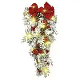 Decorative Flowers Glowing Christmas Stair Wreath The Cordless Prelit Stairway Trim Wreaths For Fall Front Door Hanger