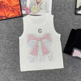 Women's Tanks & Camis designer Xiaoxiang Heavy Industry Pink Butterfly Hot Diamond Car Cloth Round Neck Pullover Knitted Sleeveless Tank Top 24ss Summer JH8H