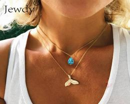 Mystical Mermaid Pendant Necklace Gold Whale Tail Water Droplets Stone Charm Choker Necklaces Collar For Women Boho Jewelry7007691