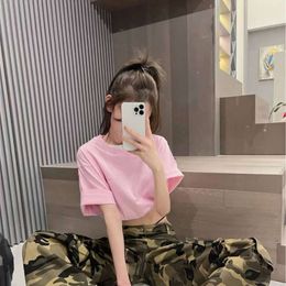 Women's Hoodies & Sweatshirts Spring/summer Trendy Brand Double Neck Fake Two Piece Stacked Letter Print Solid Colour Loose Age Reducing Short Sleeved T-shirt for Women