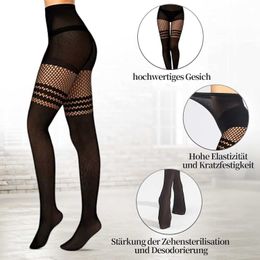 Dance sexy hollow out pantyhose suspender dense patterned mesh stockings nightclub ladies black silk TNJA