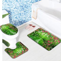Bath Mats Garden Landscape Mat 3pcs Sets Idyllic Flowers Forest Scenery Home Decor Anti Slip Foot Carpet Bathroom Rugs U-Mat